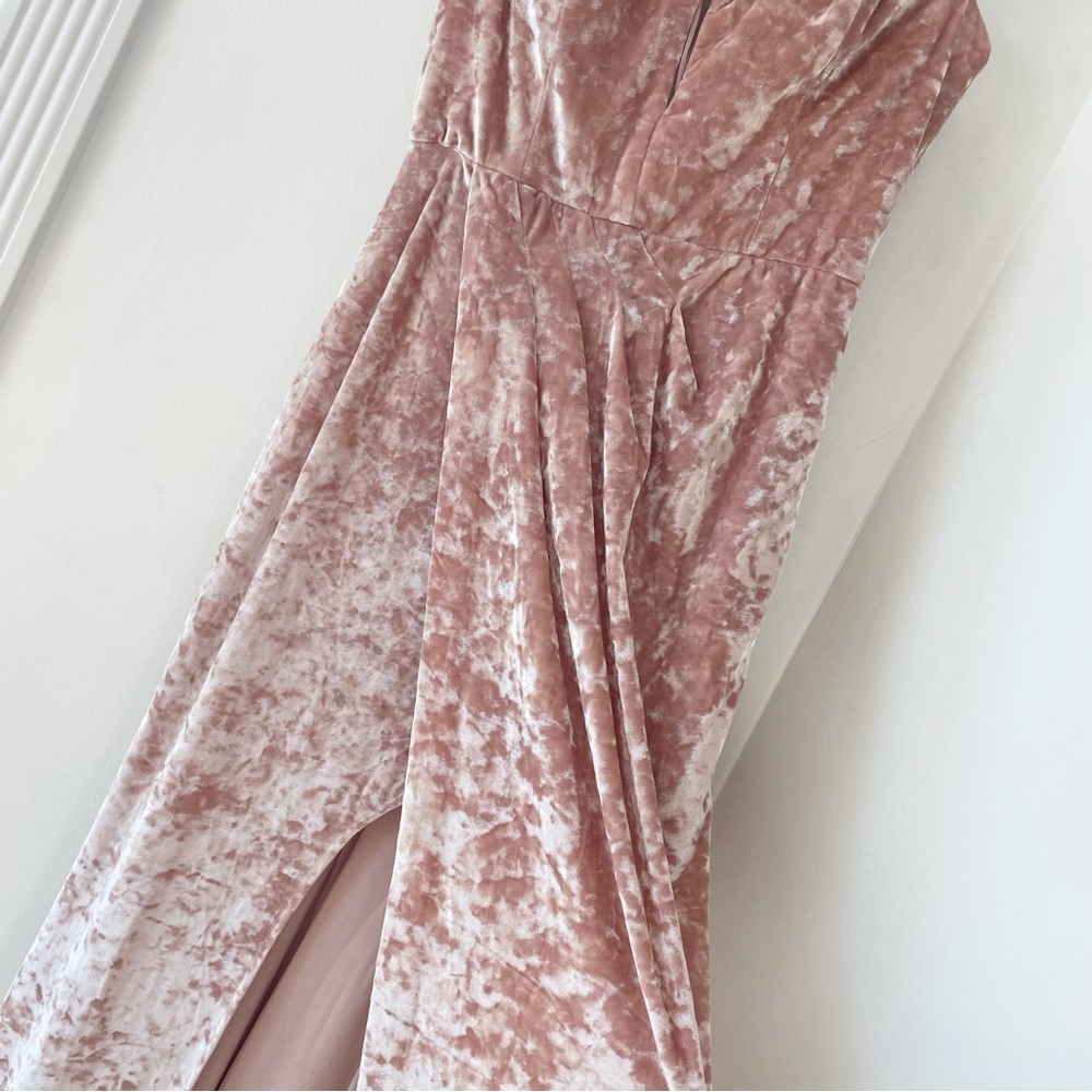 Xscape Pink Crushed Velvet Formal Gown | Size 12 - Picture 5 of 16